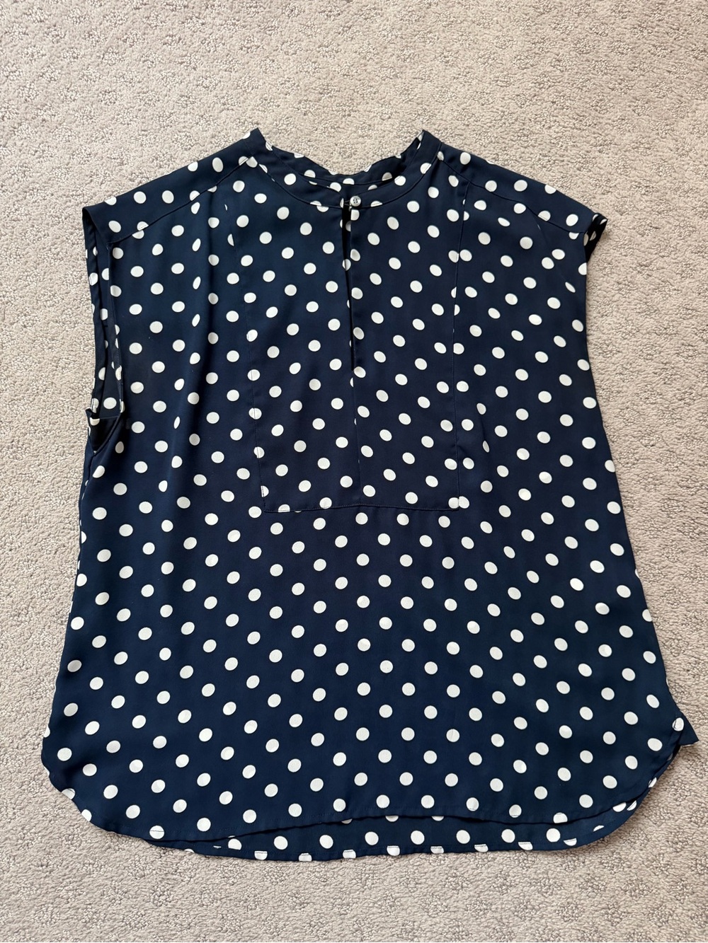 J. Crew Navy and White Polka Dot Sleeveless Top